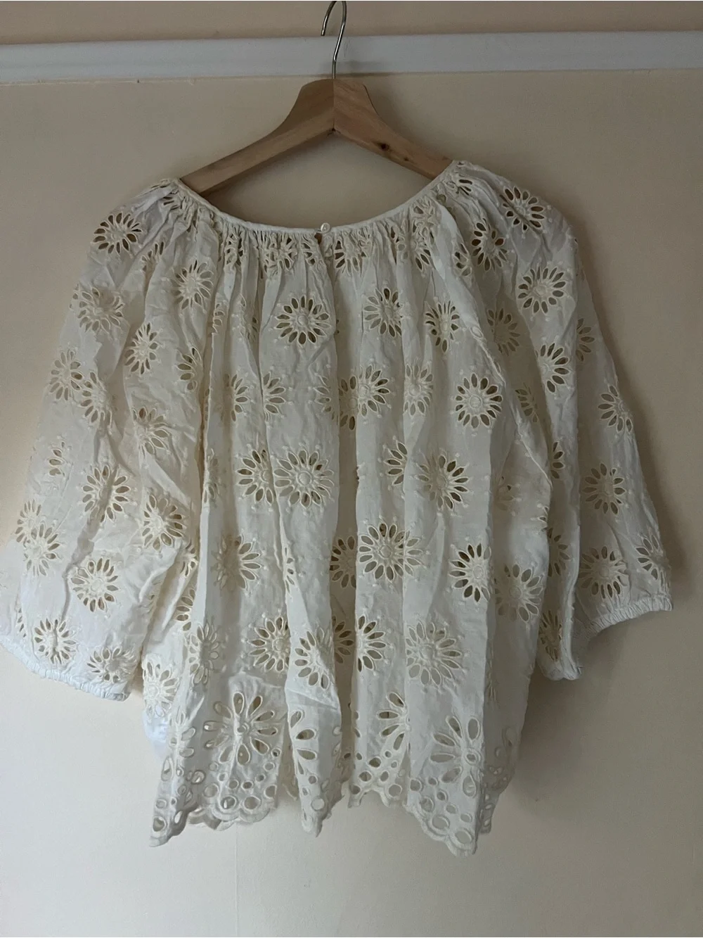 Madewell Embroidered Eyelet Shirred Puff-Sleeve Cotton Top